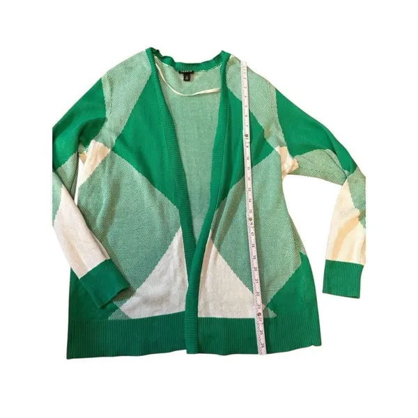 Torrid Cardigan Open Front Sweater Green White Checkered Print Sz 0 (L)‎ - Image 6