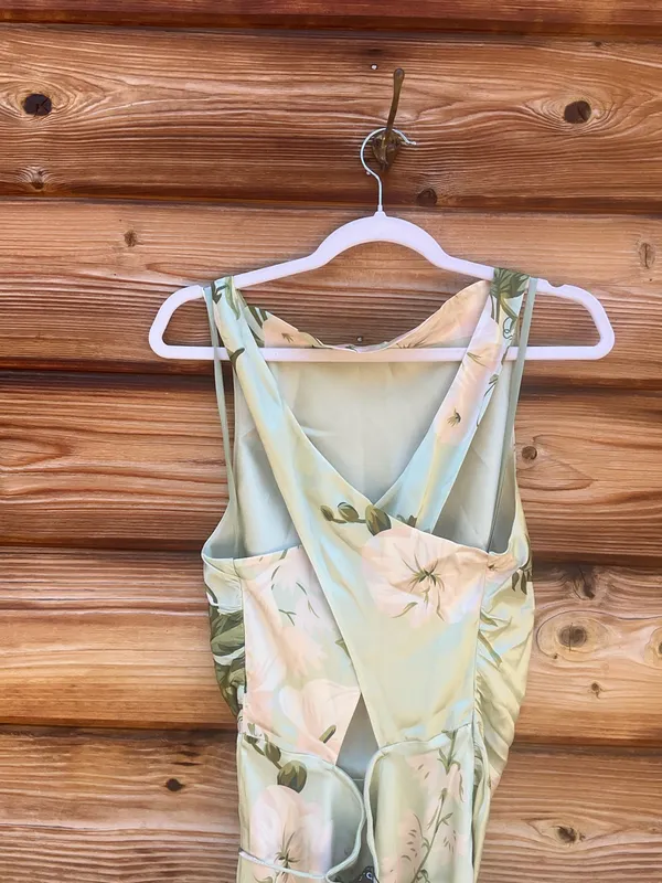 O.p.t. Few Moda Roslyn Size M Green Floral Silk Maxi Dress Few Moda - Image 10