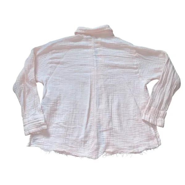 Urban Outfitters Button Down Shirt Small Pink Cotton Gauze Raw Hem‎ Boho Coastal - Image 3