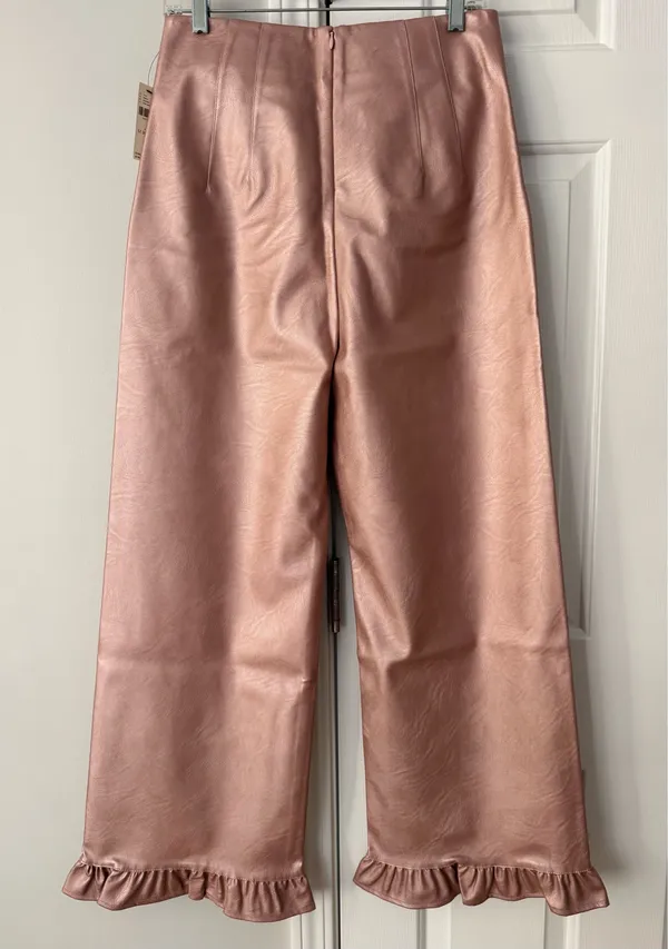 Anthropologie Maeve The Colette Metallic Ruffle-Hem Faux Leather Pants, Size 27 Tall - Image 11