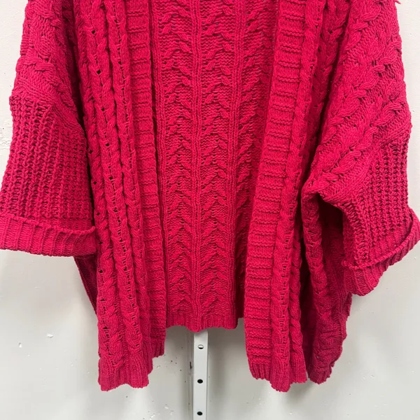 Umgee Magenta Pink Cable Knit Open Front Cardigan Sweater‎ M/L Chunky Oversized - Image 4