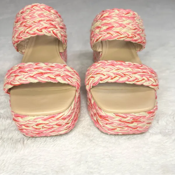 ON 34th Pink & Cream Norina Woven Platform Wedge Sandals Espadrilles Size 6 - Image 14