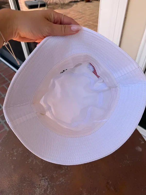 White Trump 2020 bucket hat with embroidered logo + American flag- women’s small #trump #presidential - Image 3