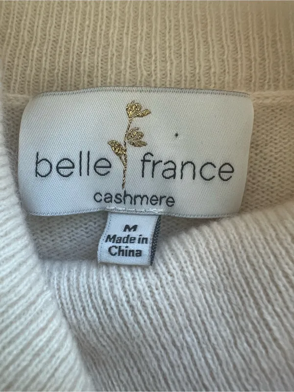 Belle France 100% Cashmere Turtleneck Sweater Cream Ivory Size Medium 2-Ply - Image 4