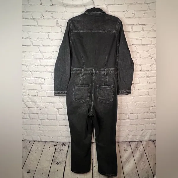 Free People We The Free CRVY Scandalous‎ Black Denim Coverall Jumpsuit Size 12 - Image 3