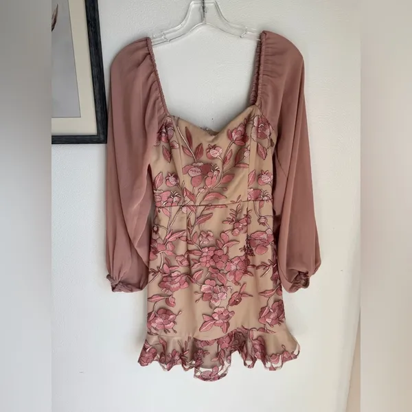 NWT Two Sisters Pink Floral Off-Shoulder Mini Dress Size 2 - Image 2
