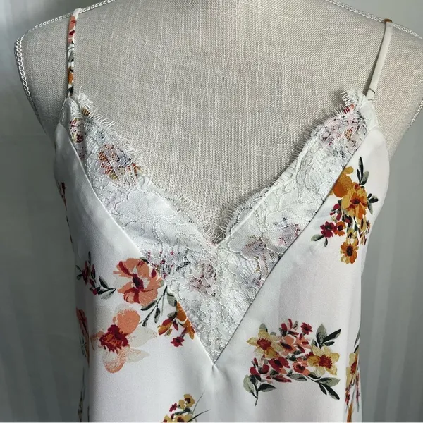 Socialite Cream Floral Lace Cami Tank Top Small - Image 5