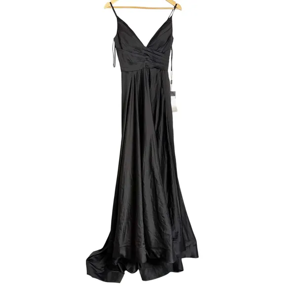 La Femme Black Long Satin Prom Gown Dress with Side Slit Full Skirt Size 0 NWT - Image 11