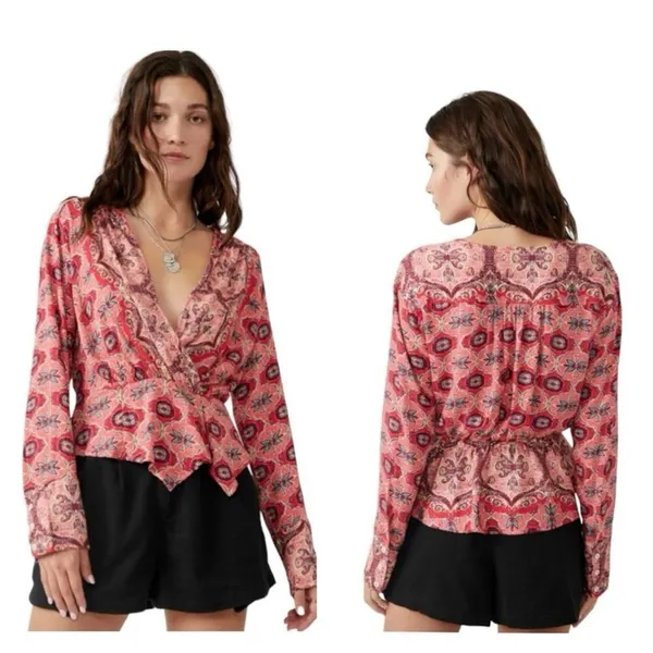 Free People Falling For You V Neck Bohemian Blouse Women's Size XS‎ Boho Chic - Image 2