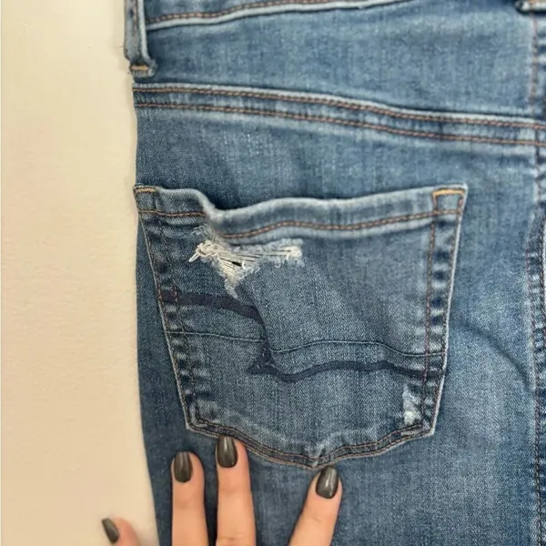 American Eagle Hi-Rise Mini Denim Jean Skirt Distressed Size 0 Blue - Image 7