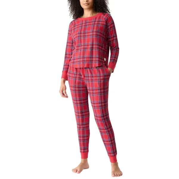 NEW Gap Body Womens Ribbed Holiday Jogger Pajama Pants G1249XLLMA Red Plaid S - Image 6