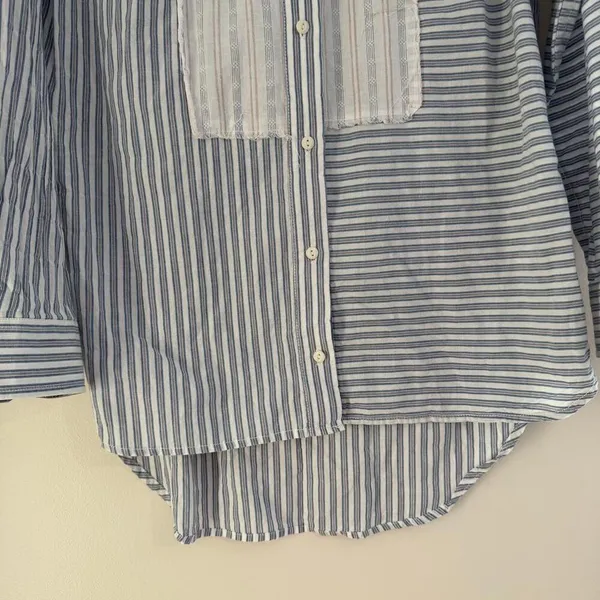 Current/Elliott Rosie Blue Striped Hi-Lo Button-Down Shirt Bib Detail Size 1 Sm - Image 2