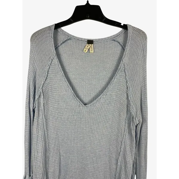 Free People We The Free Laguna Thermal Top XS Dusty Blue Oversized Waffle Knit - Image 4