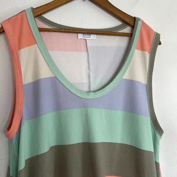Bluivy Striped Swing Laid Back California Style Multi-Color Tank sz L - Image 2