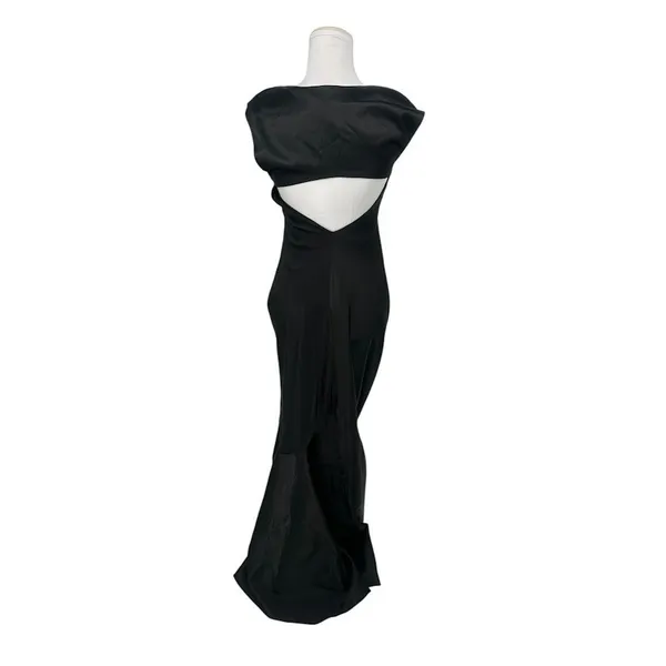 Vtg Scene Black Satin Maxi Mermaid Dress 3/4 Square Neck 90s Y2K Prom Goth Gown - Image 3
