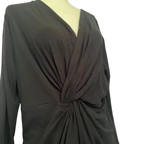 Kenarr Faux Wrap Knit Womens Top Sz L Y2K Minimal Black V-Neck Long Sleeve= - Image 2