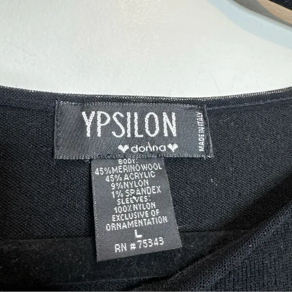 Unique Vintage VTG Ypsilon Donna Black Mesh Sheer Sleeve Top Gothic Ornate Y2K Romantic Goth L - Image 2