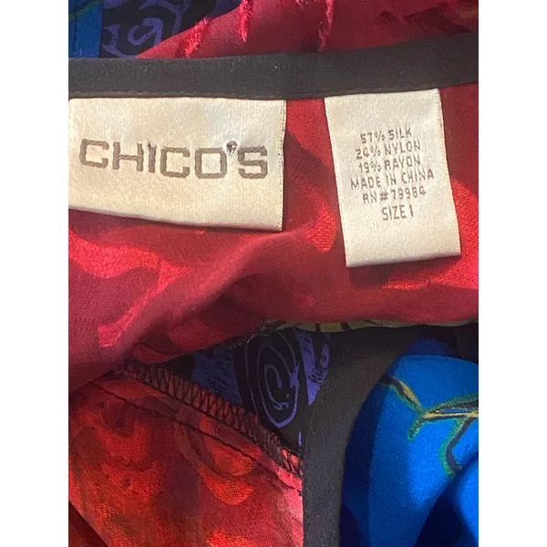 Chico's Y2K Silk Lace Burnout Velvet‎ Patchwork Artsy Boho Art to Wear Tie Front Top Med - Image 5