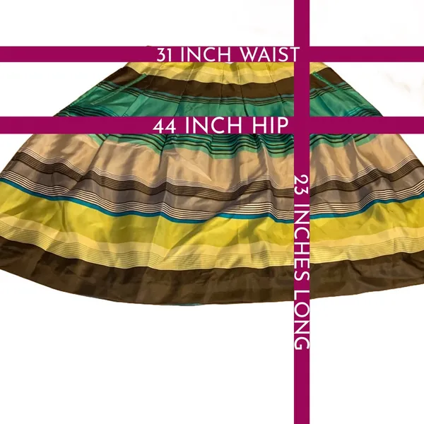 Banana Reppublic Green , Brown & Blue Stripe Silk Round Skirt Nwt (8) - Image 11
