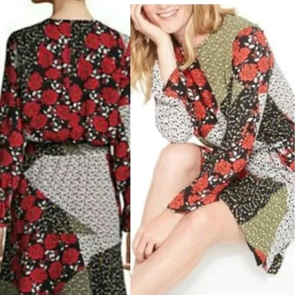 Libby Edelman Patchwork Long Sleeve Dress in Multi‎ Size Large Red - Image 8