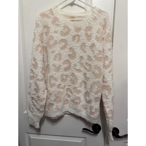POL Leopard Print Cozy Fuzzy Sweater Long Sleeve Women's‎ Size M - Image 2