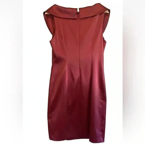 Eliza J Women's Burgundy Shawl‎ Collar Pleated Midi Sheath Party Dress Size 10 - Image 3