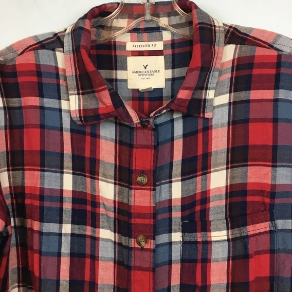AMERICAN EAGLE Plaid Button Down Shirt Lightweight - Image 3