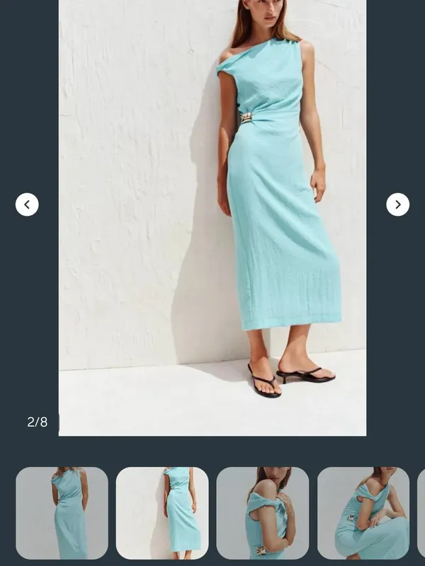 Zara Light Aqua Sheath Dress with Side Drape - Image 3