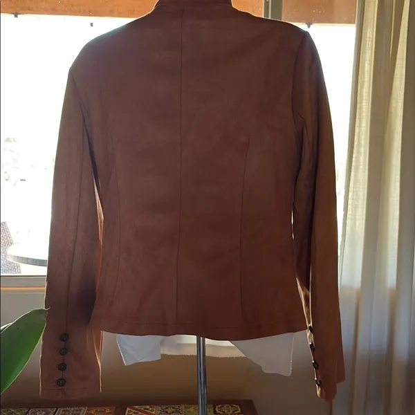 Rust colored faux Suede Military Field Jacket Tan Size M - Image 4