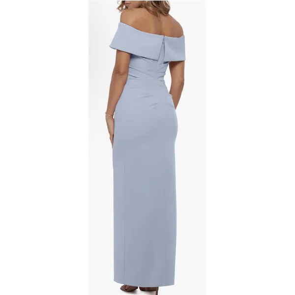 Xscape Evenings Ruched Off the Shoulder Crepe Gown Sky Blue Size 16 Formal - Image 2