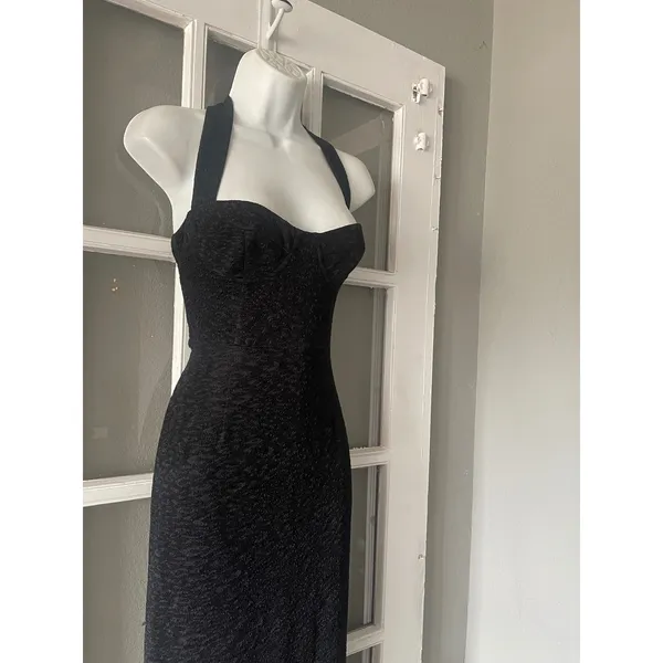 Anthropologie Hutch Black Textured Halter Midi Dress Flounce Hem - Image 9