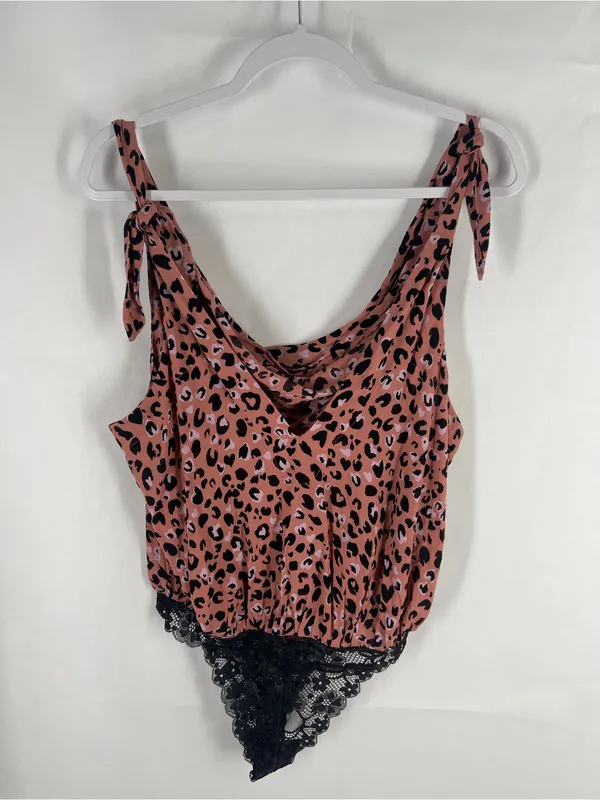 Free People Intimately Bare It All Leopard Bodysuit Rose Combo Size S NWT - Image 2