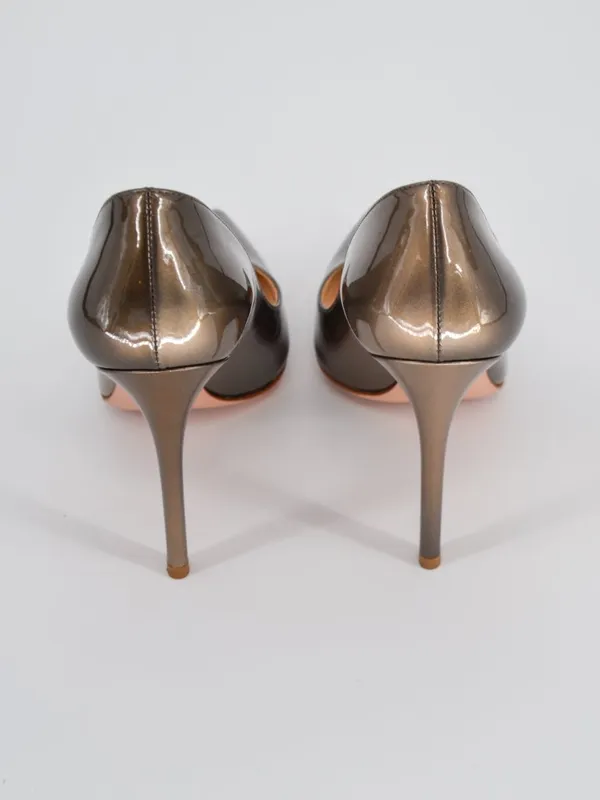 Prada Ombre Patent Leather Pointed Toe Pumps Grey Tan Bronze 37 - Image 5
