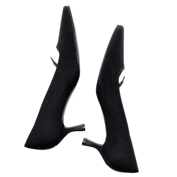 Stuart Weitzman Vintage 90's/Y2K Black Silk Evening Pumps Size 7 AA Kitten Heel Shoes - Image 5