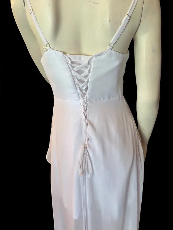 INEWER Cowl Neck High Low Chiffon Ruched Maxi Gown White Size 6 NWT - Image 5