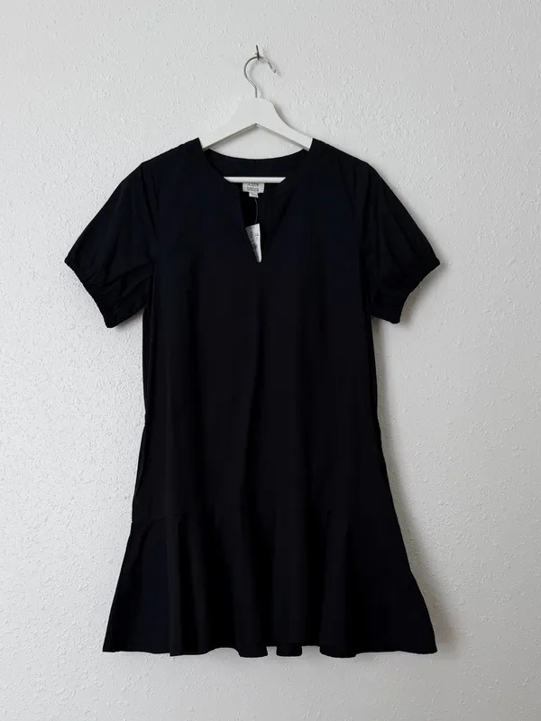 NWT J.Crew Black Cotton Drop Waist Mini Dress 6 - Image 3