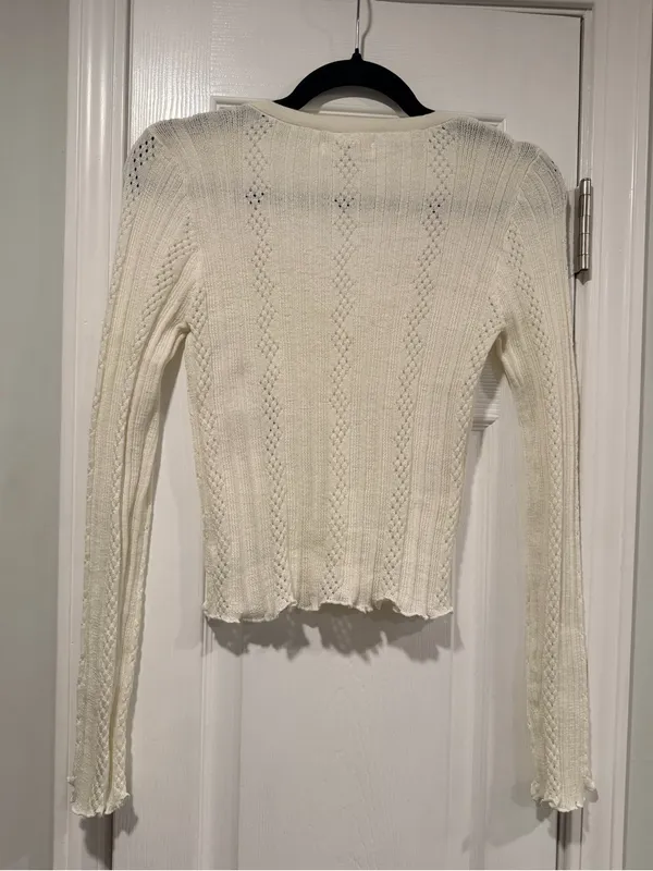 NWT Aeropostale Size M Ivory Pointelle Knit Cropped Stretch Lace Cardigan Y2K - Image 6