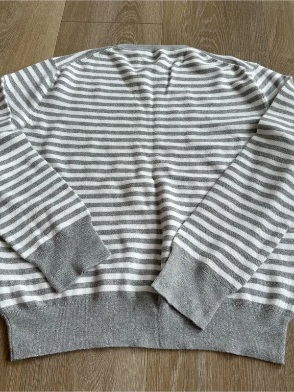 J. Crew Men's Gray & White Striped Crewneck Sweater - Image 5