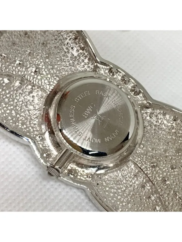 Silver tone women’s cuff bracelet watch 35mm quartz analog rhinestones 7.5” runs - Image 7