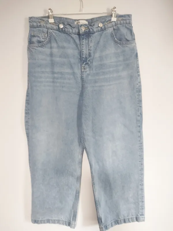 Zara Relaxed Baggy Classic Wide-Leg High Waist Women's Jeans in Light Blue - Image 2