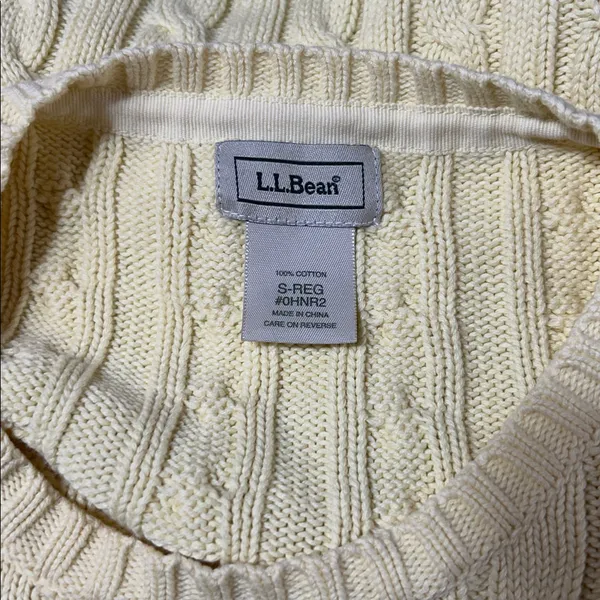 L.L.Bean‎ Cable Knit Crewneck Sweater Yellow Cotton Size Small Preppy Cottage - Image 4