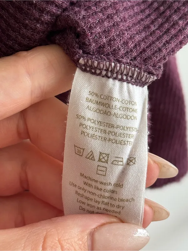 Free People We The Free Purple Waffle Knit Thermal Top Size S Long Sleeve - Image 3