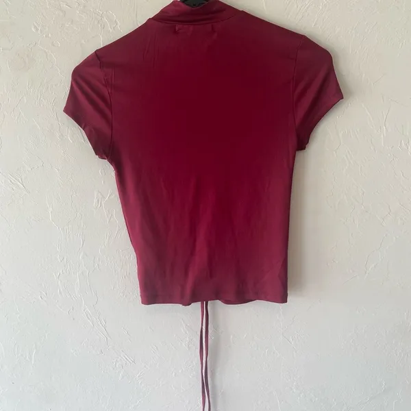 Crave Fame Burgundy short sleeve ruched #cropped #shirt #top - Image 7