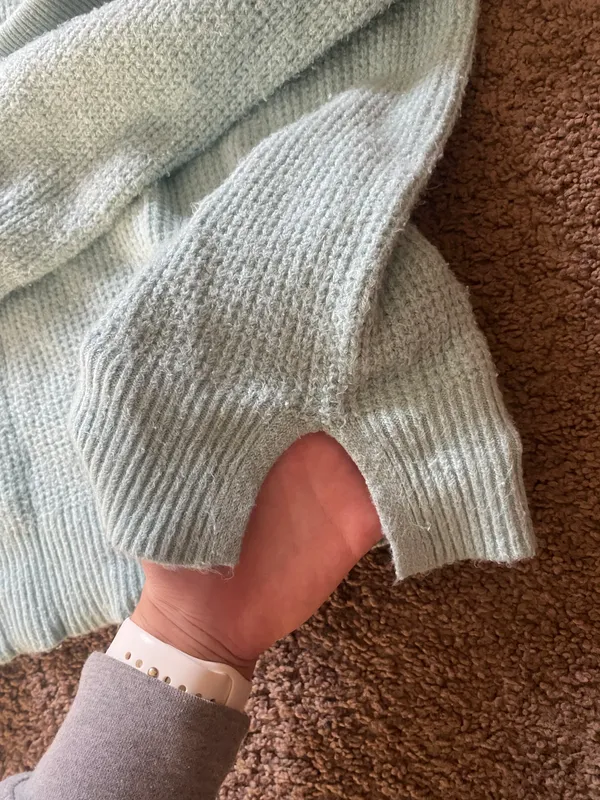 Aerie Blue V-neck Waffle Knit Sweater - Image 3