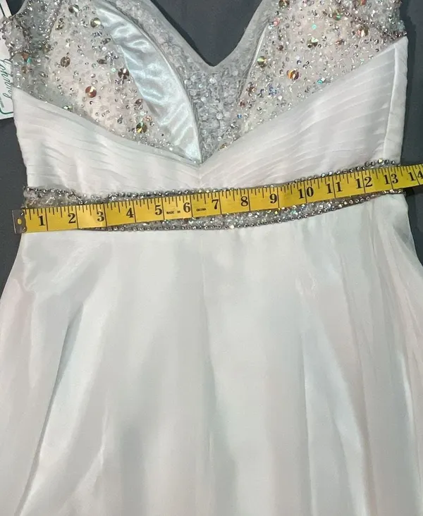 Dave & Johnny White Beaded V-Neck Long Formal Dress - Image 5