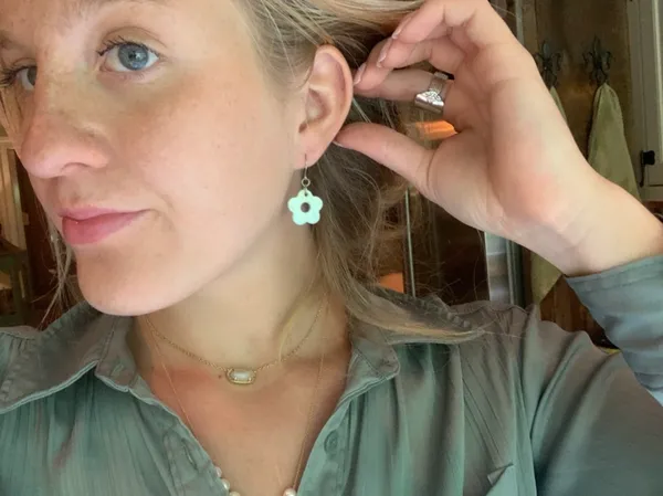 Green Retro Flower Earrings - Image 3