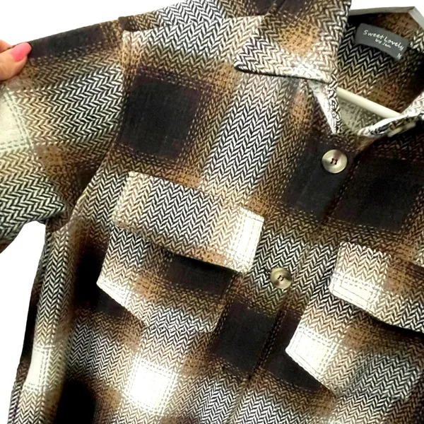New Sweet Lovely by Jen Long Button Up Plaid Shacket M Brown Size M - Image 8