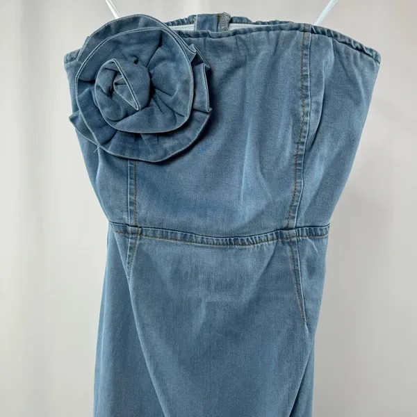 NWT Torn by‎ Ronny Kobo Renee Strapless Denim Midi Dress in Medium Blue Small - Image 6