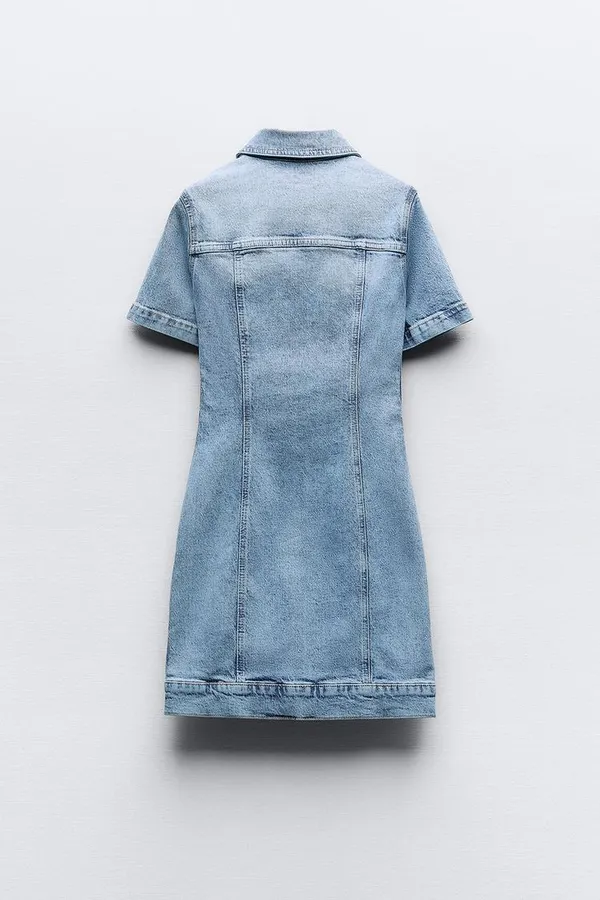 ZARA Dress mini denim jeans button up collar casual short sleeve - Image 6