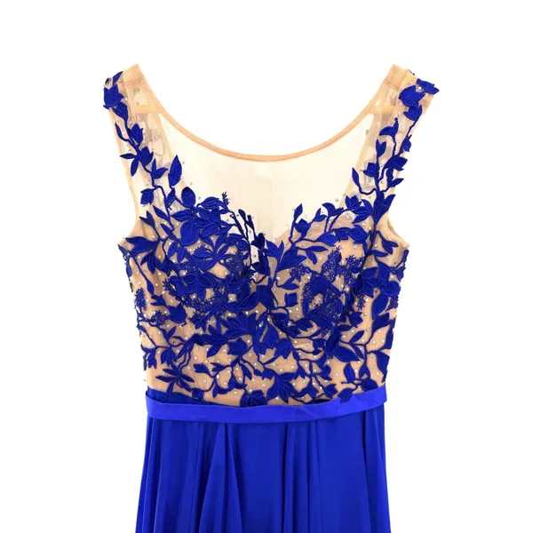 Sherri Hill Royal Blue Floral Embroidered Illusion Gown Size 6 Prom Formal Dress - Image 2